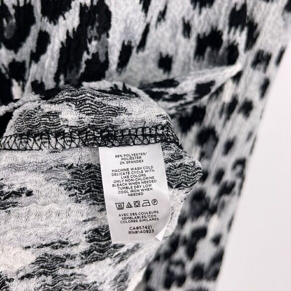 LOFT Top Size Small Gray Animal Print Shirt Long Puff Sleeve Stretch Leopard - Picture 8 of 9